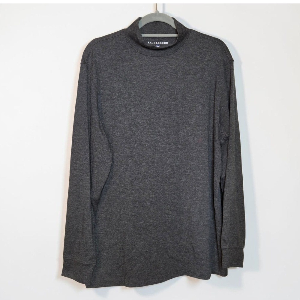 Saddlebred Mens Large Mock Turtleneck Long Sleeve Shirt Charcoal Gray Heather